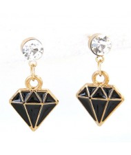 Oil Spot Glazed Diamond Model Pendant Shining Fashion Ear Studs - Black
