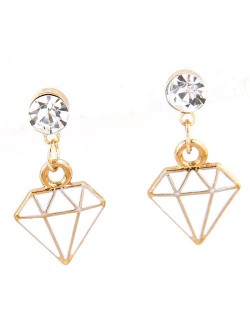 Oil Spot Glazed Diamond Model Pendant Shining Fashion Ear Studs - White