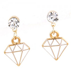 Oil Spot Glazed Diamond Model Pendant Shining Fashion Ear Studs - White