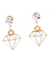 Oil Spot Glazed Diamond Model Pendant Shining Fashion Ear Studs - White