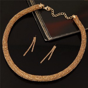 Rhinestones Inlaid Luxurious Royal Fashion Shining Necklace and Earrings Set - Champagne