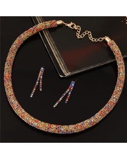 Rhinestones Inlaid Luxurious Royal Fashion Shining Necklace and Earrings Set - Multicolor