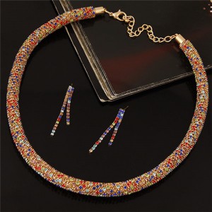 Rhinestones Inlaid Luxurious Royal Fashion Shining Necklace and Earrings Set - Multicolor
