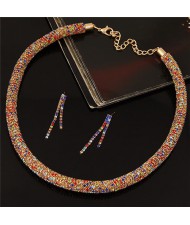 Rhinestones Inlaid Luxurious Royal Fashion Shining Necklace and Earrings Set - Multicolor