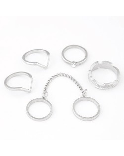 Simple Style Alloy Ring Set - Silver