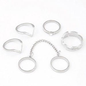 Simple Style Alloy Ring Set - Silver