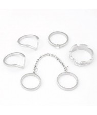 Simple Style Alloy Ring Set - Silver