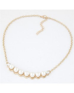 Pearl Inlaid Pea Pendant Design Alloy Fashion Costume Necklace