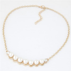 Pearl Inlaid Pea Pendant Design Alloy Fashion Costume Necklace