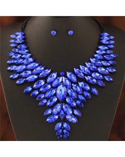 Brightful Resin Gems Chunky Collar Design Women Costume Necklace and Earrings Set - Blue