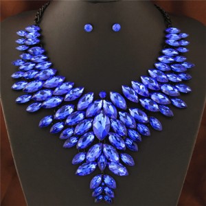Brightful Resin Gems Chunky Collar Design Women Costume Necklace and Earrings Set - Blue