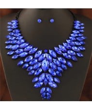 Brightful Resin Gems Chunky Collar Design Women Costume Necklace and Earrings Set - Blue