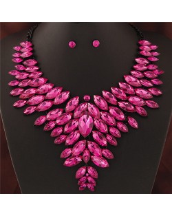 Brightful Resin Gems Chunky Collar Design Women Costume Necklace and Earrings Set - Rose