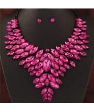 Brightful Resin Gems Chunky Collar Design Women Costume Necklace and Earrings Set - Rose