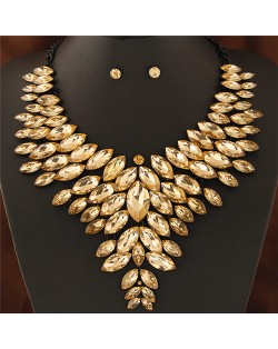 Brightful Resin Gems Chunky Collar Design Women Costume Necklace and Earrings Set - Champagne