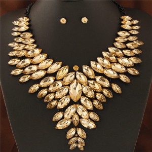 Brightful Resin Gems Chunky Collar Design Women Costume Necklace and Earrings Set - Champagne