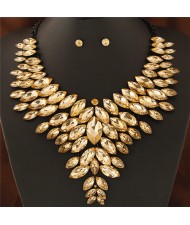 Brightful Resin Gems Chunky Collar Design Women Costume Necklace and Earrings Set - Champagne