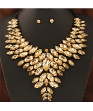 Brightful Resin Gems Chunky Collar Design Women Costume Necklace and Earrings Set - Champagne