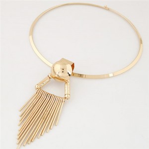 Alloy Rivet and Tassel Design Fashion Costume Necklace - Golden