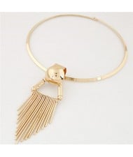 Alloy Rivet and Tassel Design Fashion Costume Necklace - Golden