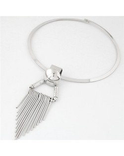 Alloy Rivet and Tassel Design Fashion Costume Necklace - Silver
