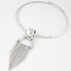 Alloy Rivet and Tassel Design Fashion Costume Necklace - Silver