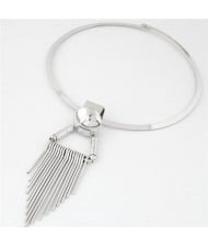 Alloy Rivet and Tassel Design Fashion Costume Necklace - Silver