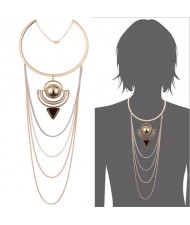 Alloy Ball and Triangle Gem Dangling Combo with Long Tassel Design Costume Necklet