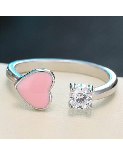 Cute Heart and Cubic Zirconia Open-end Design Fashion Ring - Pink