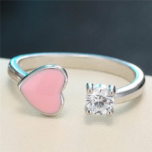 Cute Heart and Cubic Zirconia Open-end Design Fashion Ring - Pink
