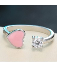 Cute Heart and Cubic Zirconia Open-end Design Fashion Ring - Pink