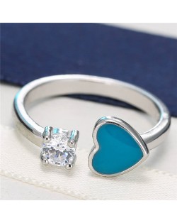 Cute Heart and Cubic Zirconia Open-end Design Fashion Ring - Blue