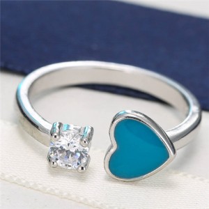 Cute Heart and Cubic Zirconia Open-end Design Fashion Ring - Blue