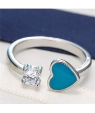 Cute Heart and Cubic Zirconia Open-end Design Fashion Ring - Blue