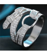 Cubic Zirconia Embellished Belt Design Fashion Ring