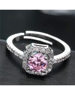 Cubic Zirconia Inlaid Luxurious Square Design Statement Fashion Ring - Violet