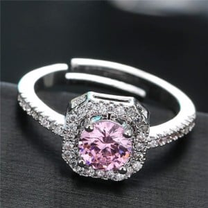 Cubic Zirconia Inlaid Luxurious Square Design Statement Fashion Ring - Violet