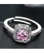 Cubic Zirconia Inlaid Luxurious Square Design Statement Fashion Ring - Violet