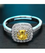Cubic Zirconia Inlaid Graceful Square Design Fashion Ring - Yellow