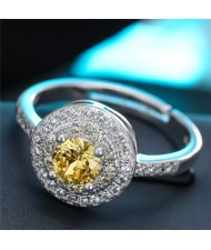 Cubic Zirconia Embellished Exquisite Round Fashion Statement Ring - Yellow