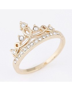 Rhinestone Embellished Artistic Hollow Crown Design Fashion Ring