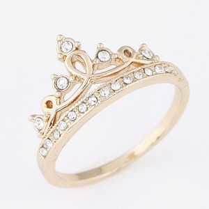 Rhinestone Embellished Artistic Hollow Crown Design Fashion Ring