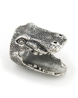 Crocodile Head Design Vintage Fashion Ring - Silver