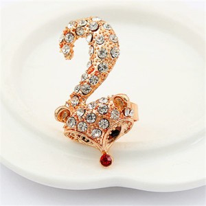 Rhinestones Embellished Lovely Fox Design Fashion Ring - White