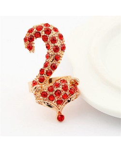 Rhinestones Embellished Lovely Fox Design Fashion Ring - Red