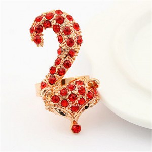 Rhinestones Embellished Lovely Fox Design Fashion Ring - Red