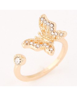 Rhinestone Decorated Golden Butterfly Open-end Fashion Ring