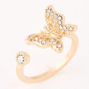 Rhinestone Decorated Golden Butterfly Open-end Fashion Ring