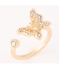 Rhinestone Decorated Golden Butterfly Open-end Fashion Ring