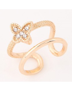 Rhinestone Inlaid Sweet Butterfly Embellished Dual Layers Hollow Style Open-end Ring